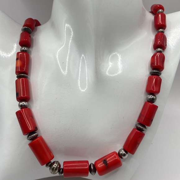 Sterling Silver Southwestern Bamboo Coral Necklace 22”L
